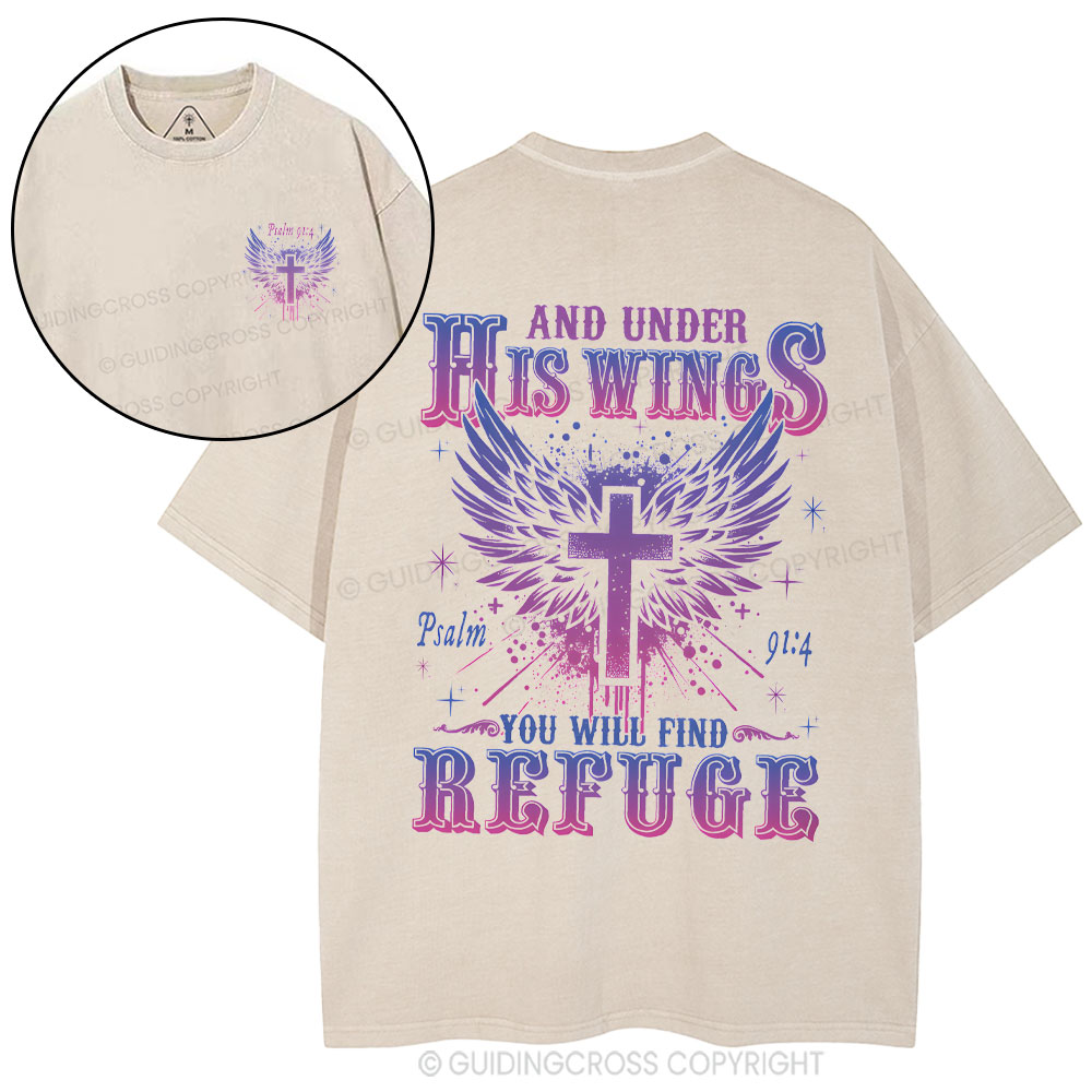 And Under His Wings Christian Washed T-Shirt