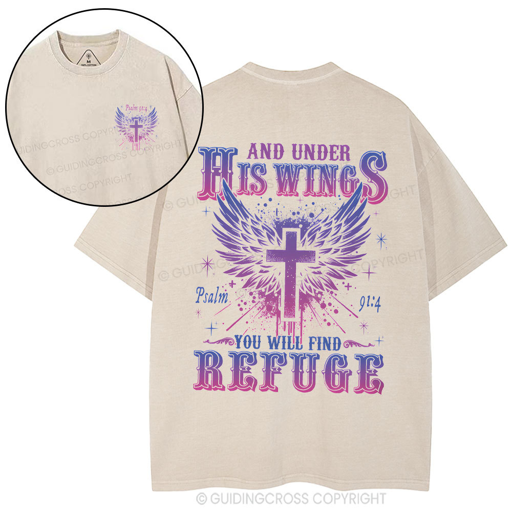 And Under His Wings Christian Washed T-Shirt