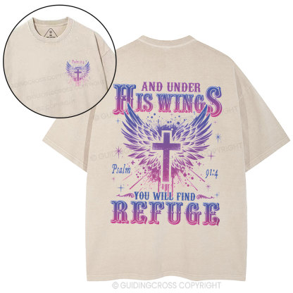 And Under His Wings Christian Washed T-Shirt
