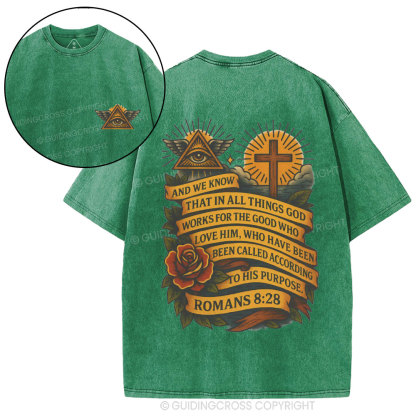 And We Know That In All Things God Works Christian Washed T-Shirt
