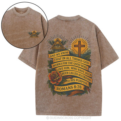 And We Know That In All Things God Works Christian Washed T-Shirt