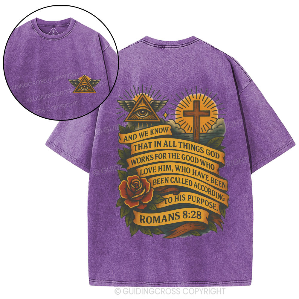And We Know That In All Things God Works Christian Washed T-Shirt