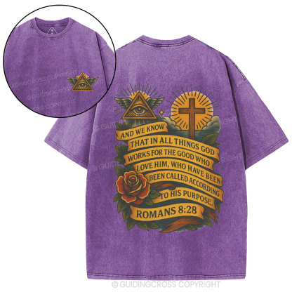 And We Know That In All Things God Works Christian Washed T-Shirt
