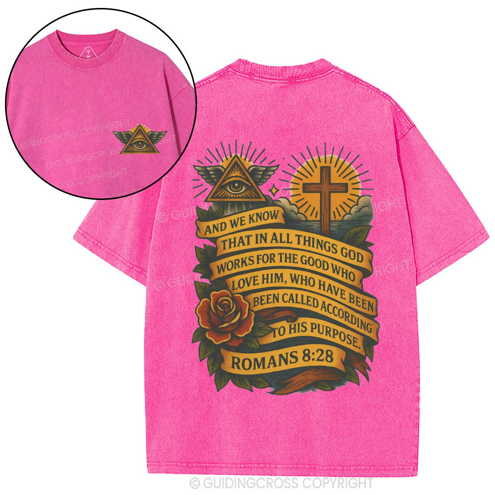 And We Know That In All Things God Works Christian Washed T-Shirt