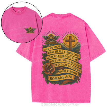 And We Know That In All Things God Works Christian Washed T-Shirt