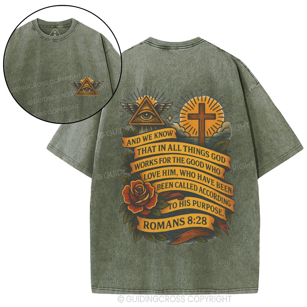 And We Know That In All Things God Works Christian Washed T-Shirt