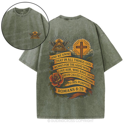 And We Know That In All Things God Works Christian Washed T-Shirt