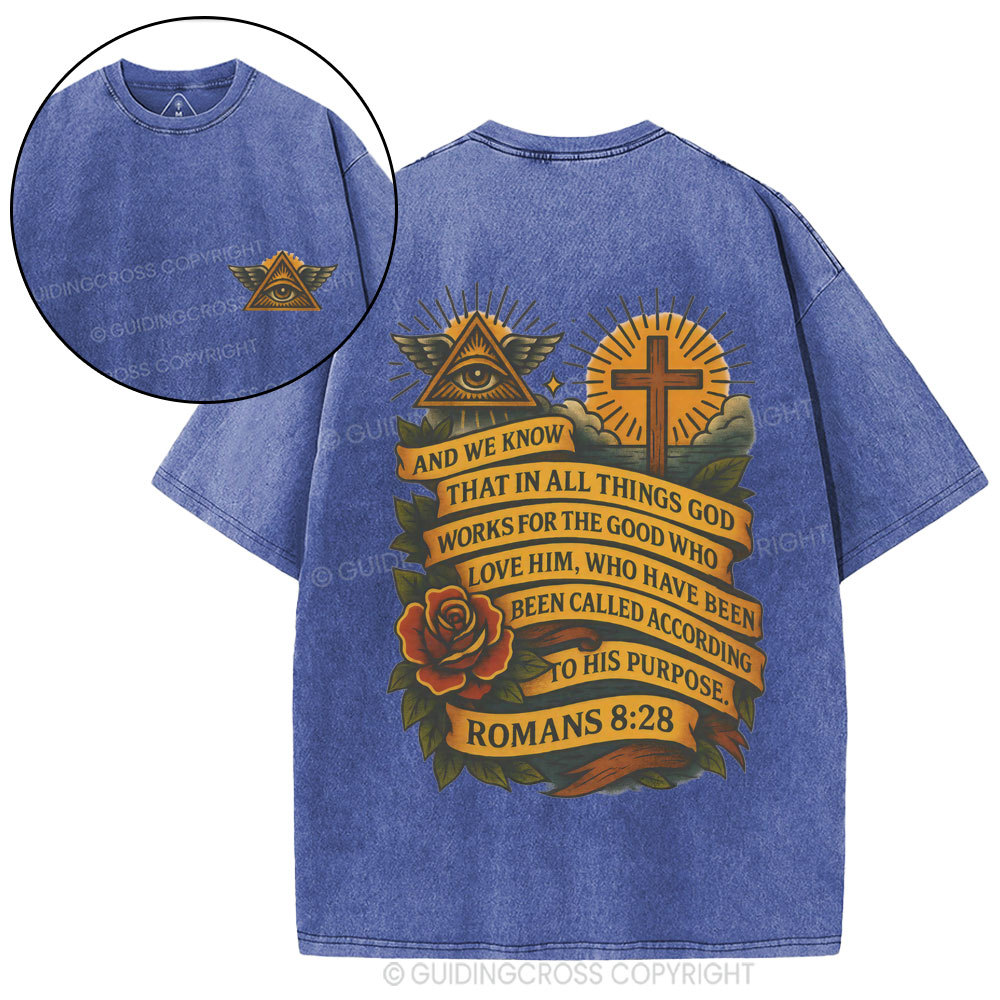 And We Know That In All Things God Works Christian Washed T-Shirt