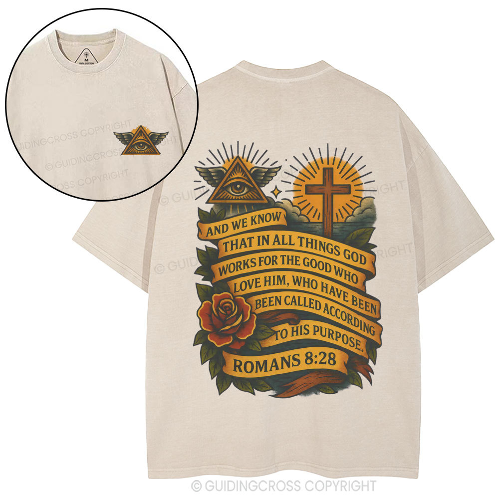 And We Know That In All Things God Works Christian Washed T-Shirt