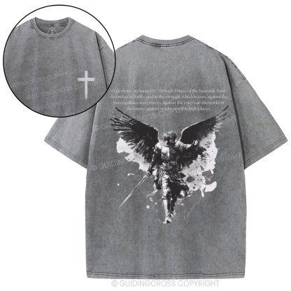 Archangel St. Michael Christian Washed T-Shirt