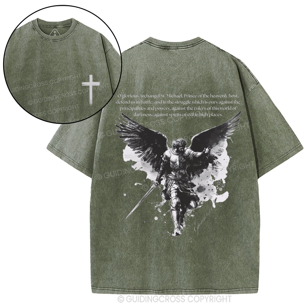 Archangel St. Michael Christian Washed T-Shirt