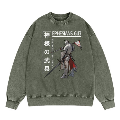 Armor Of God Anime Christian Washed SweatShirt