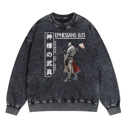 Armor Of God Anime Christian Washed SweatShirt