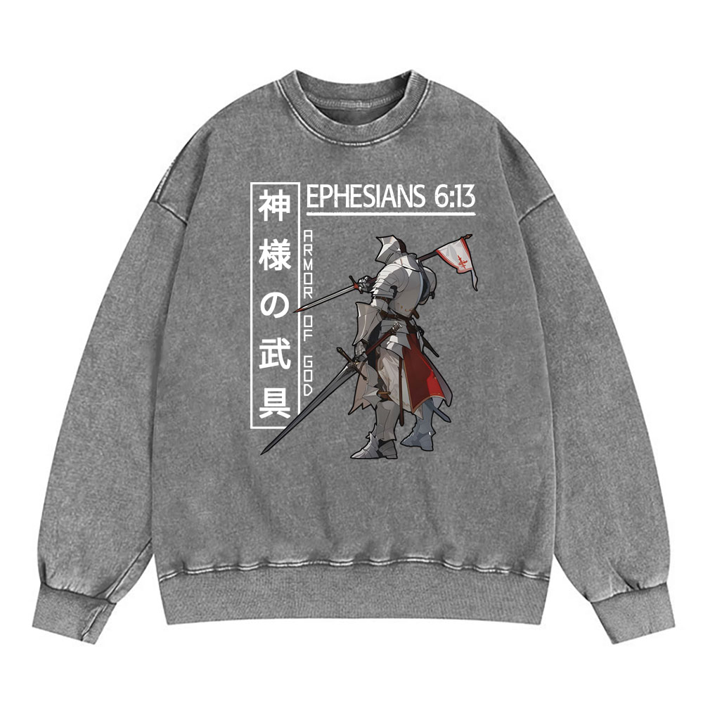 Armor Of God Anime Christian Washed SweatShirt