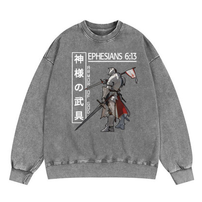 Armor Of God Anime Christian Washed SweatShirt