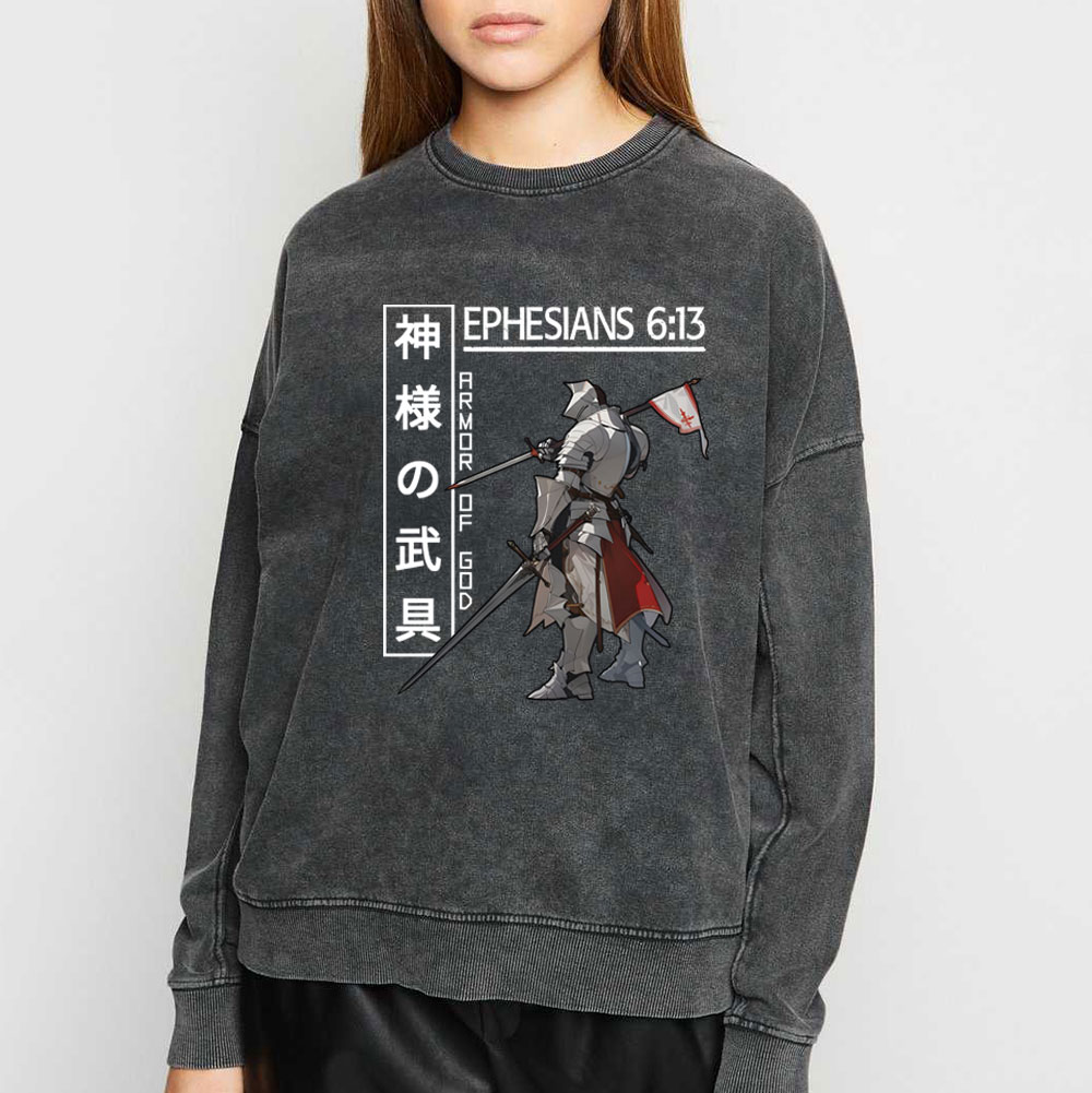 Armor Of God Anime Christian Washed SweatShirt