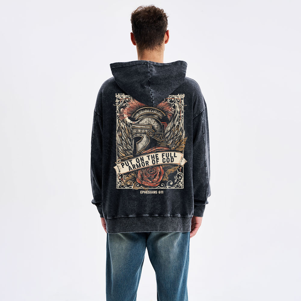 Armor Of God Christian Washed Hoodie 