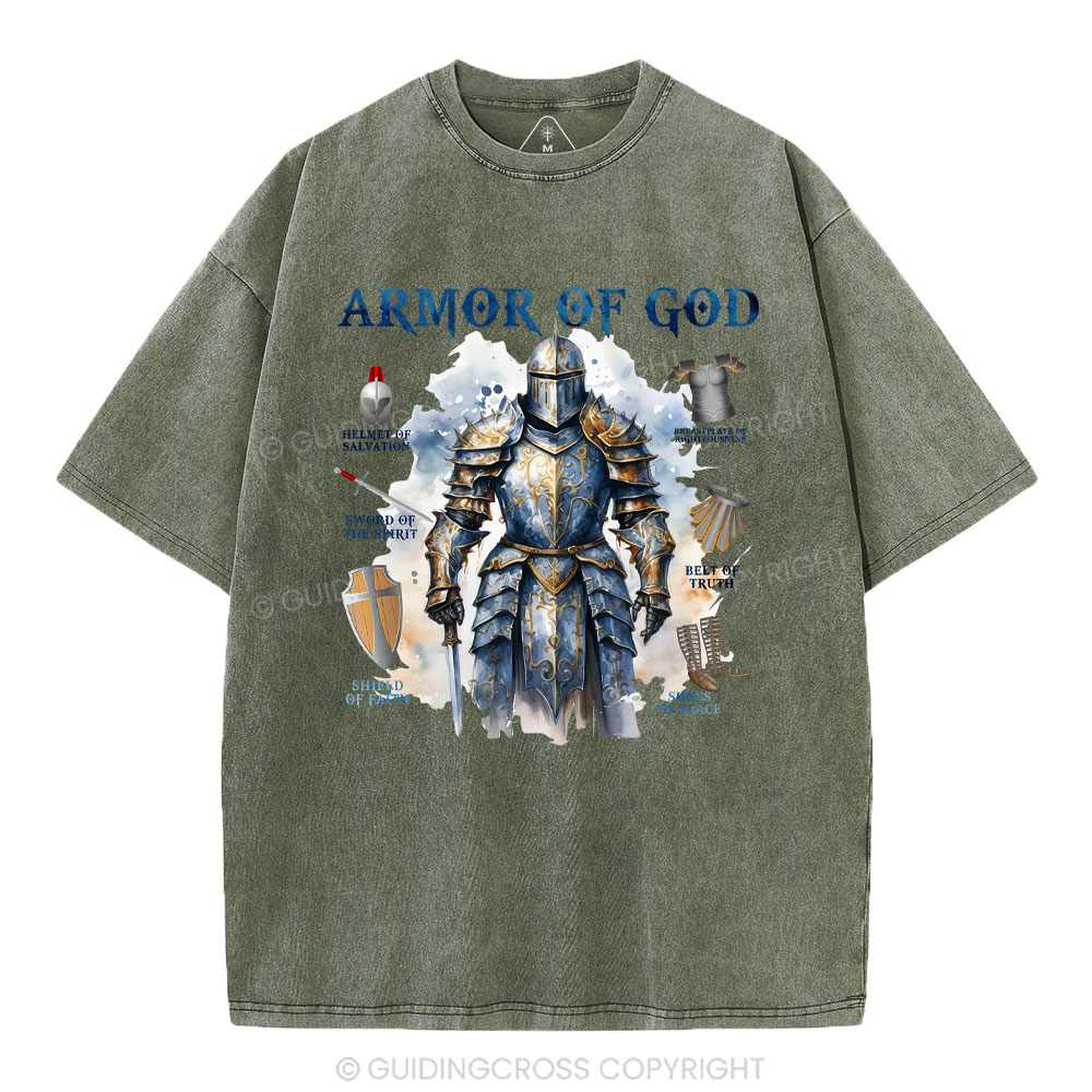 Armor Of God Warrior Men Christian Washed T-Shirt