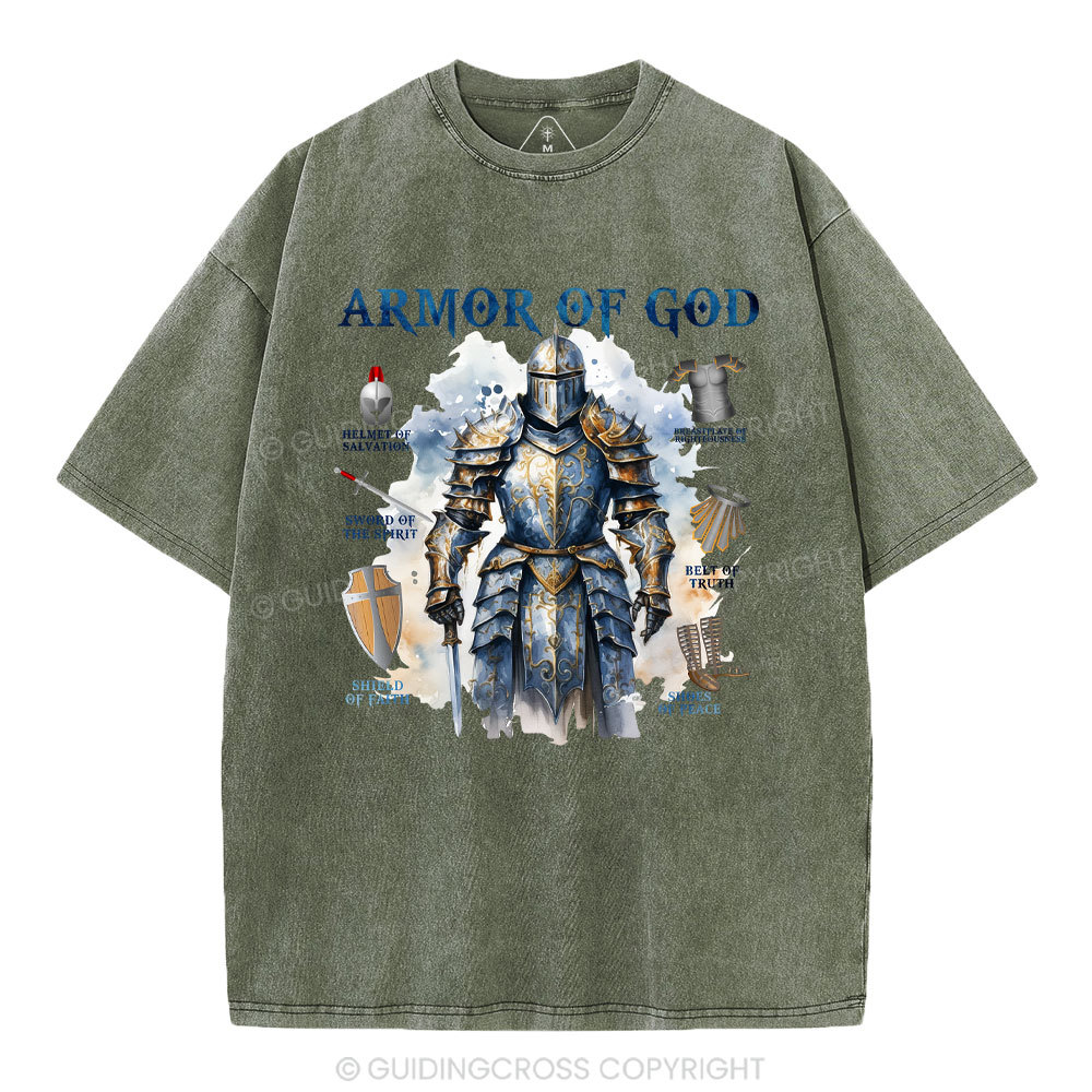 Armor Of God Warrior Men Christian Washed T-Shirt