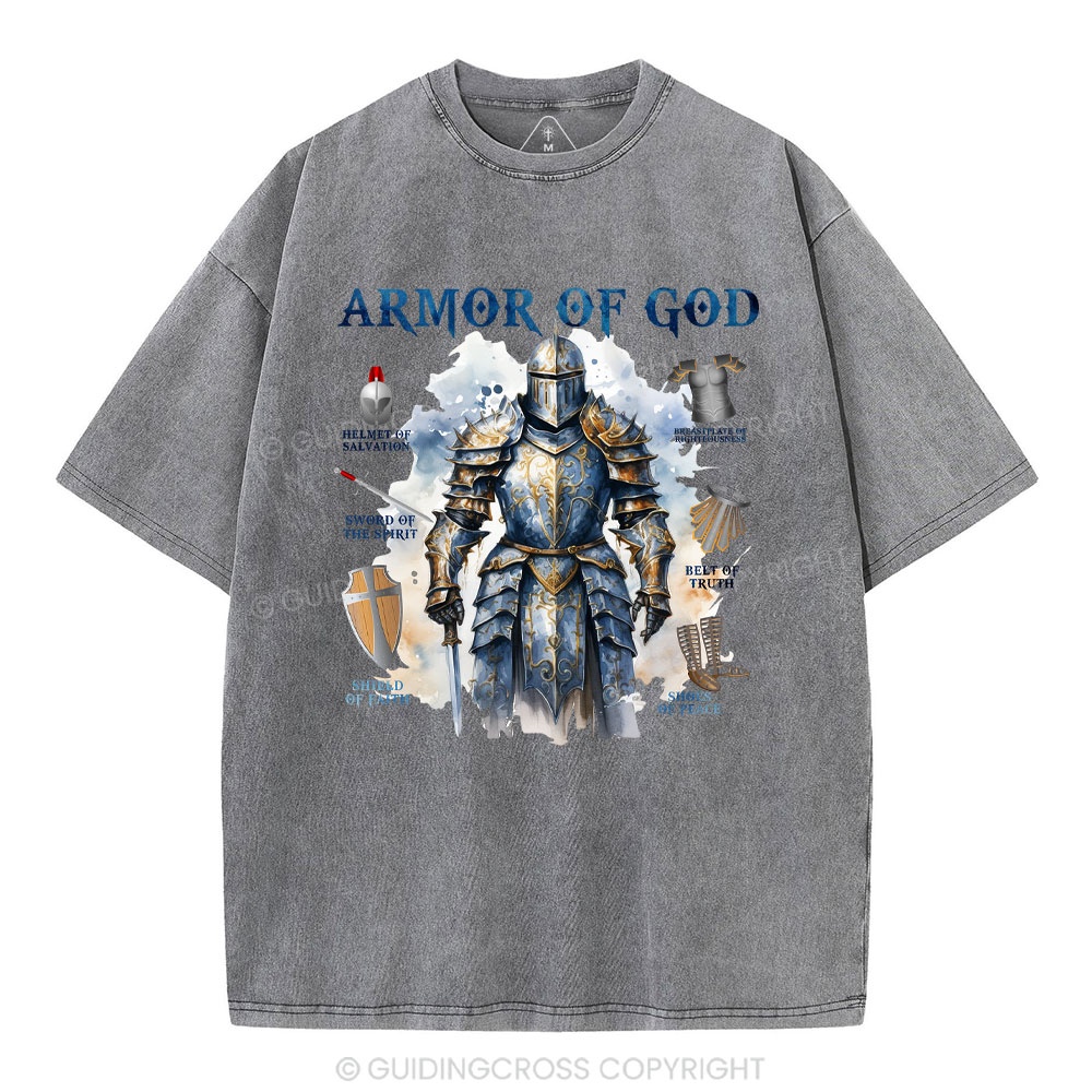 Armor Of God Warrior Men Christian Washed T-Shirt