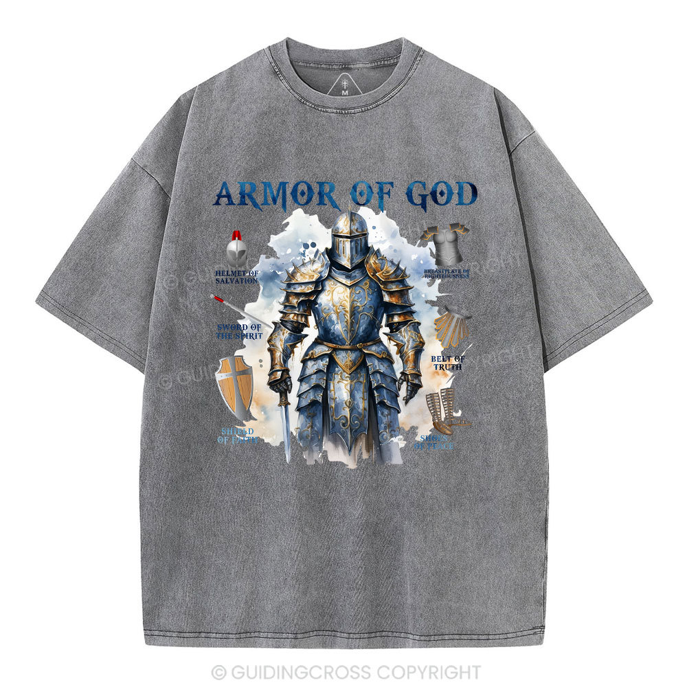 Armor Of God Warrior Men Christian Washed T-Shirt