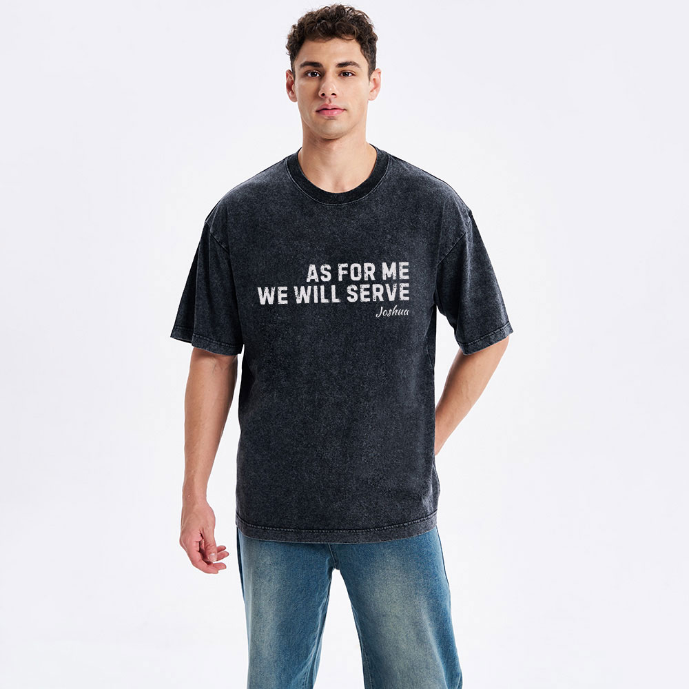 As For Me We Will Serve Christian Couple Washed T-Shirt