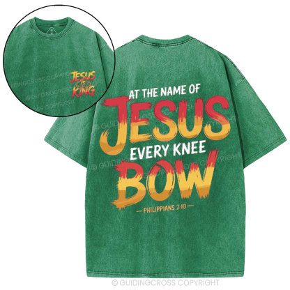 At The Name Of Jesus Every Kness Bow Christian Washed T-Shirt