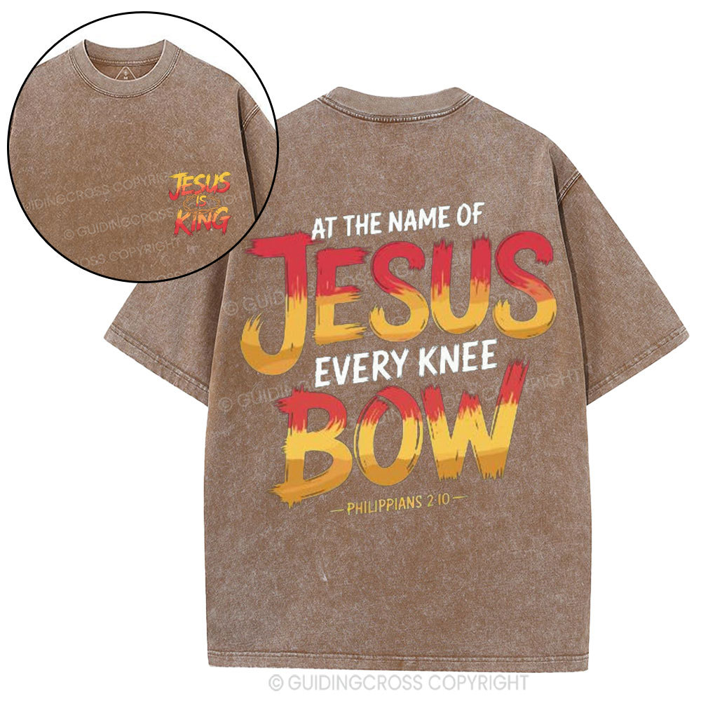 At The Name Of Jesus Every Kness Bow Christian Washed T-Shirt