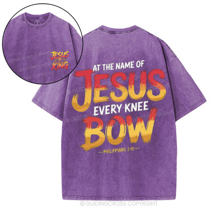 At The Name Of Jesus Every Kness Bow Christian Washed T-Shirt