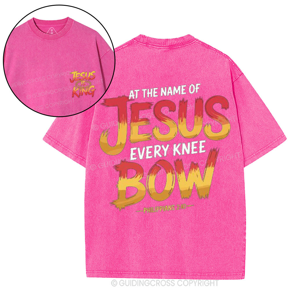 At The Name Of Jesus Every Kness Bow Christian Washed T-Shirt