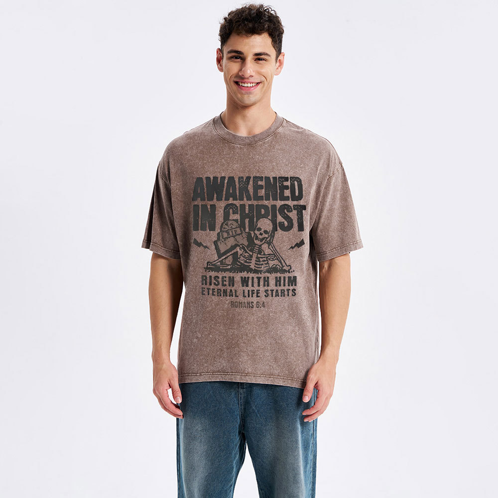 Awakened In Christ Christian Washed T-Shirt