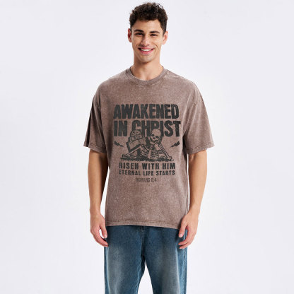 Awakened In Christ Christian Washed T-Shirt