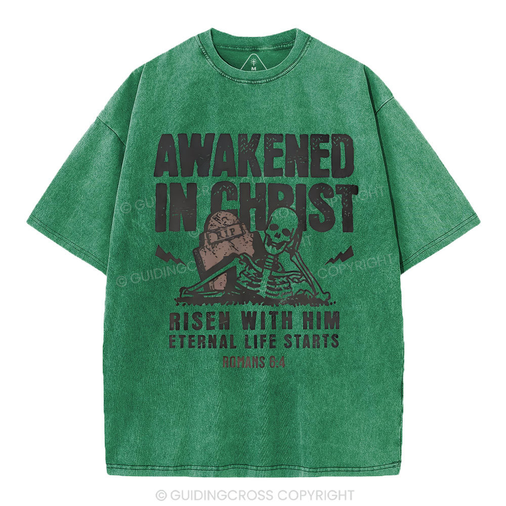 Awakened In Christ Christian Washed T-Shirt