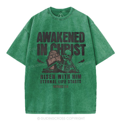 Awakened In Christ Christian Washed T-Shirt