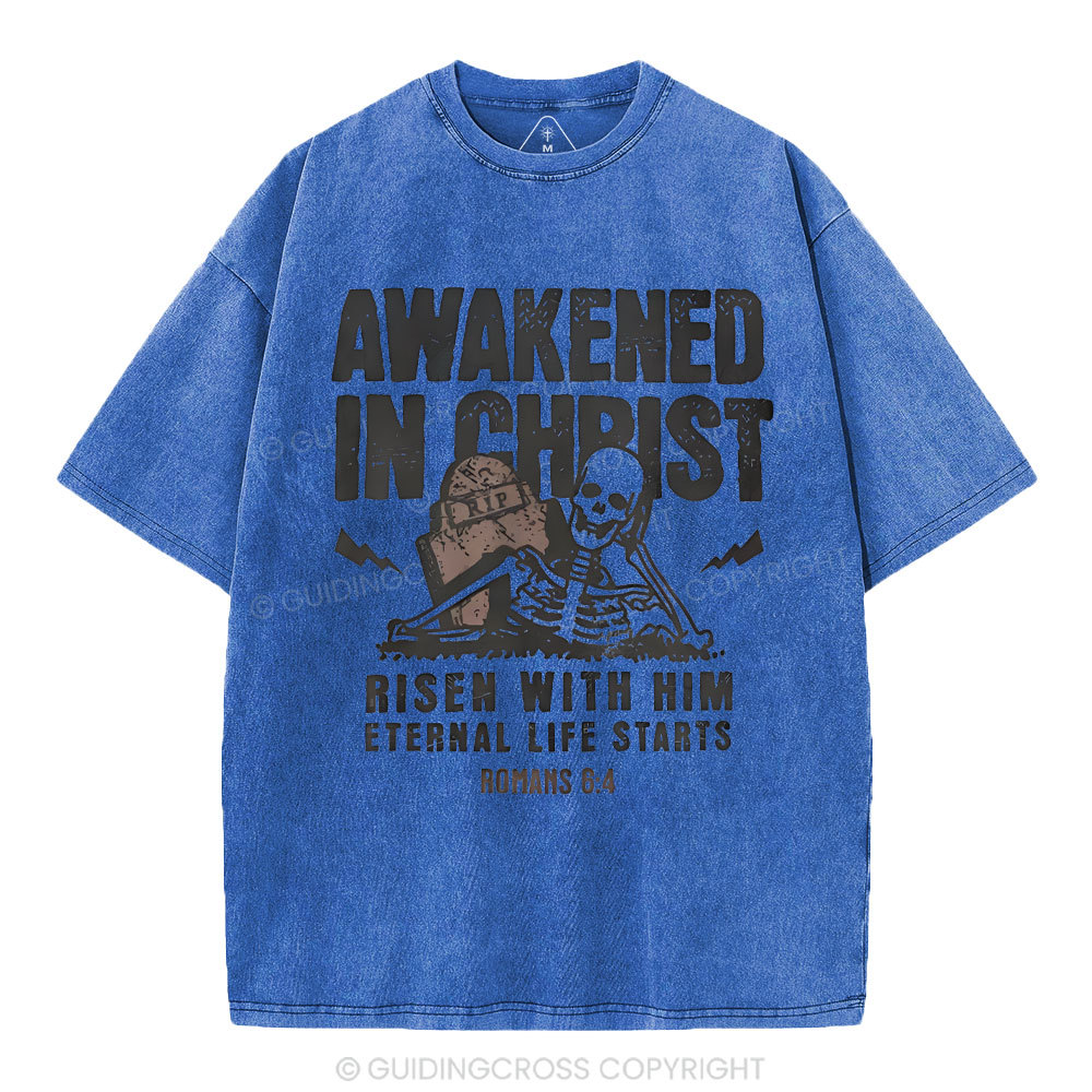 Awakened In Christ Christian Washed T-Shirt