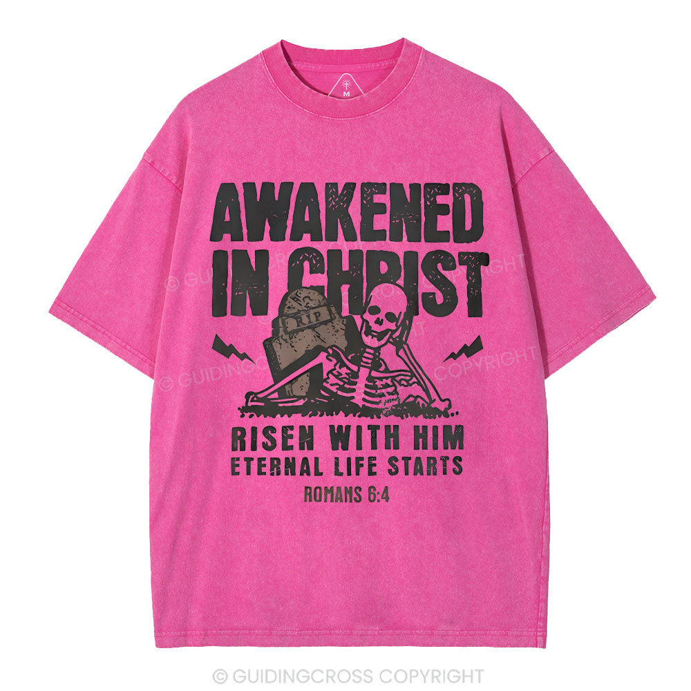 Awakened In Christ Christian Washed T-Shirt