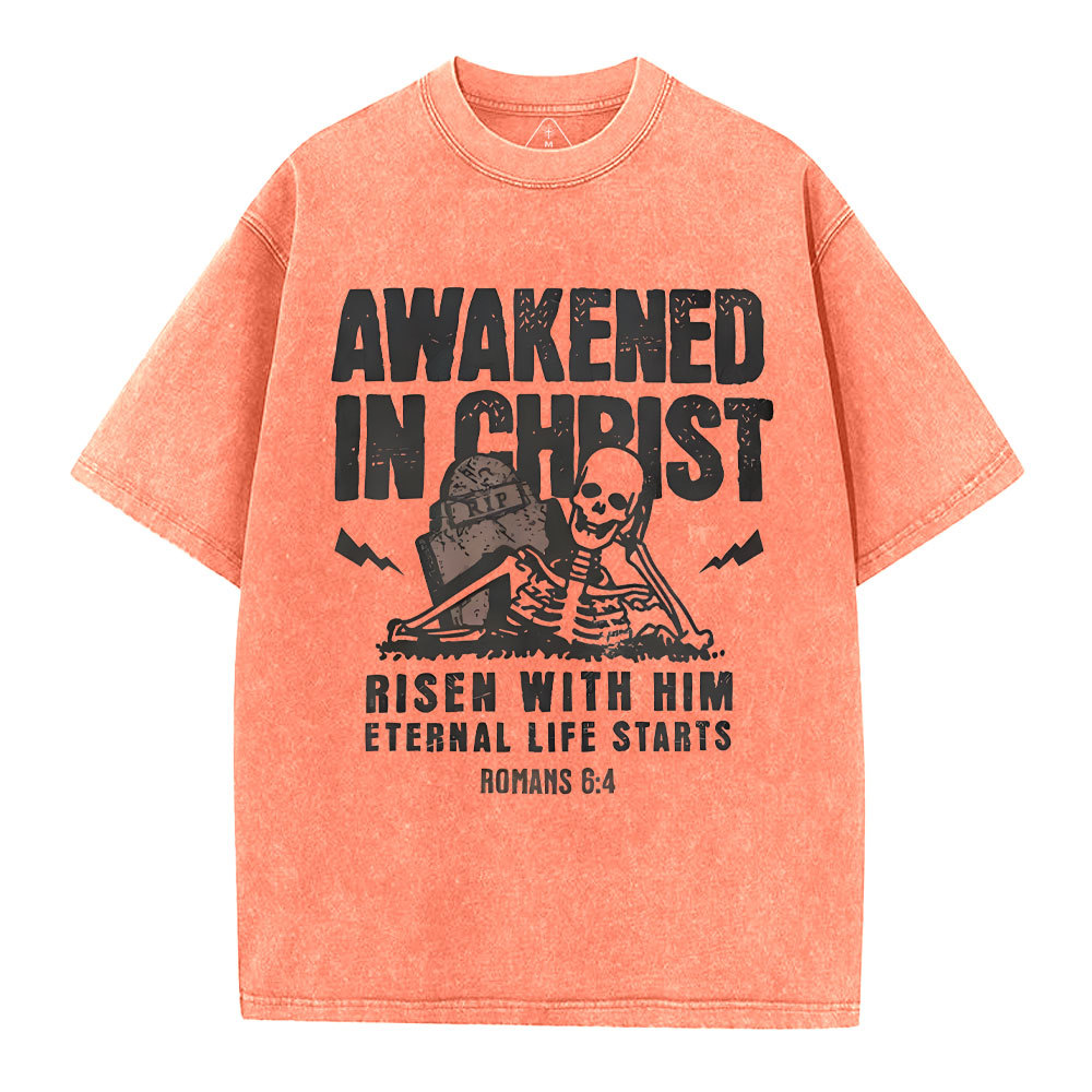 Awakened In Christ Christian Washed T-Shirt
