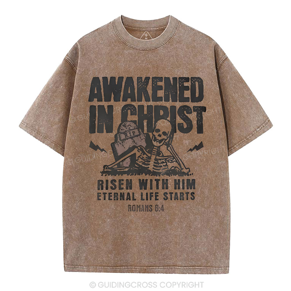 Awakened In Christ Christian Washed T-Shirt