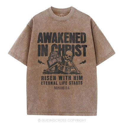 Awakened In Christ Christian Washed T-Shirt
