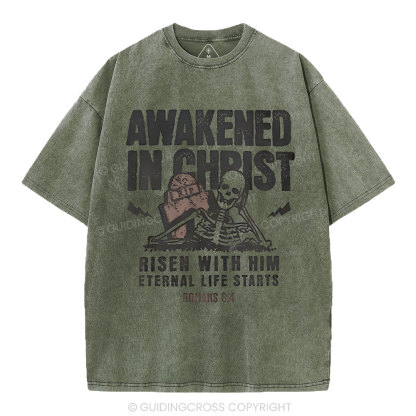 Awakened In Christ Christian Washed T-Shirt