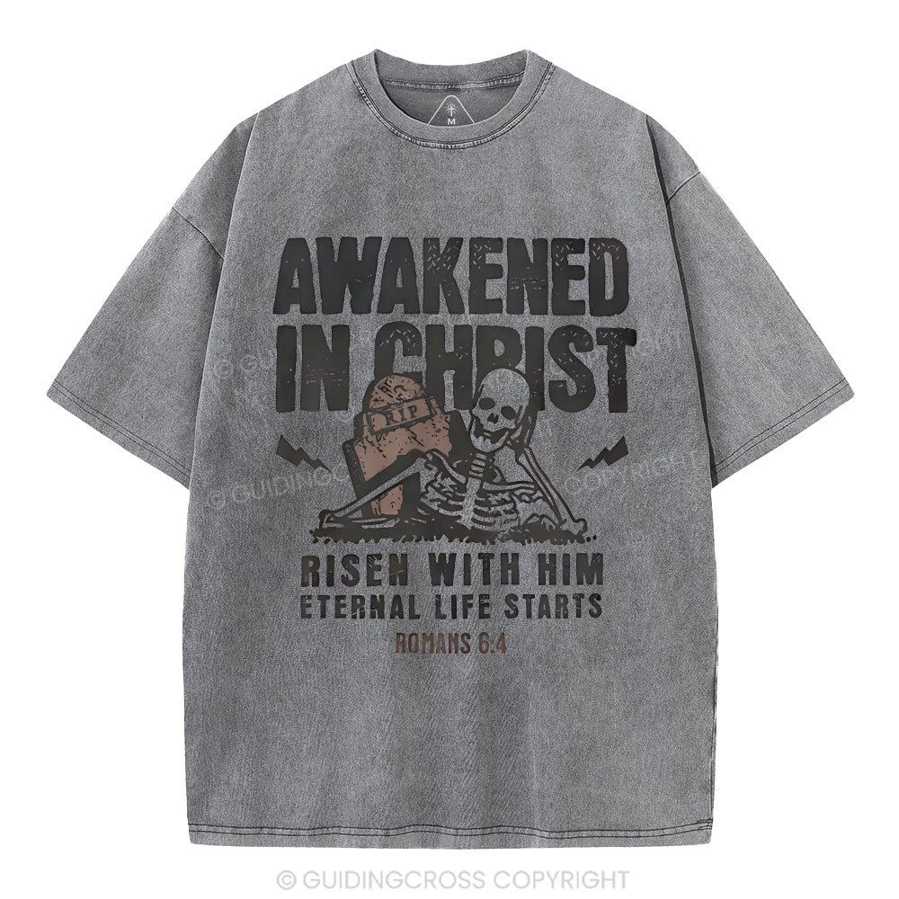 Awakened In Christ Christian Washed T-Shirt