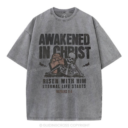 Awakened In Christ Christian Washed T-Shirt