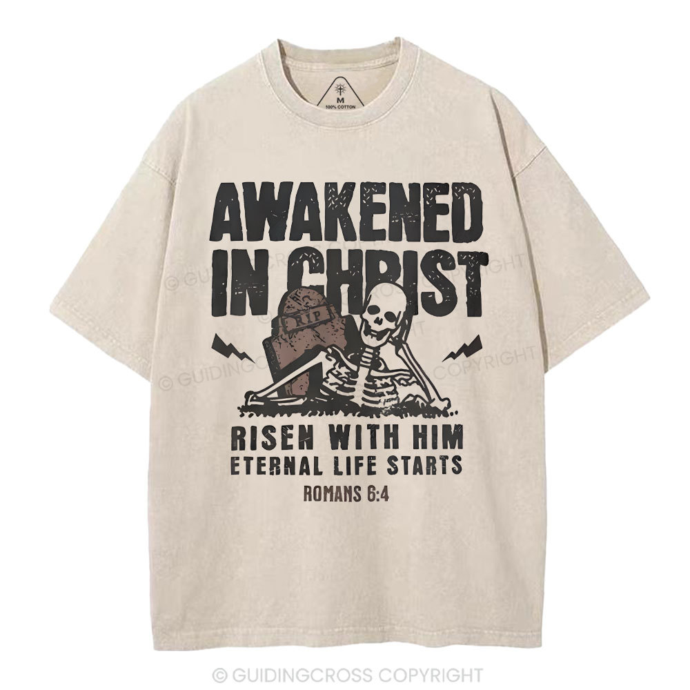 Awakened In Christ Christian Washed T-Shirt