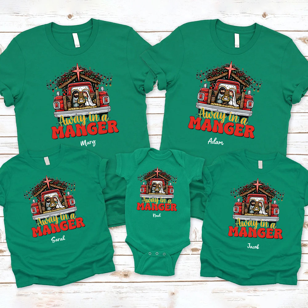 Personalized Away In A Manger Christmas Family Matching Shirts