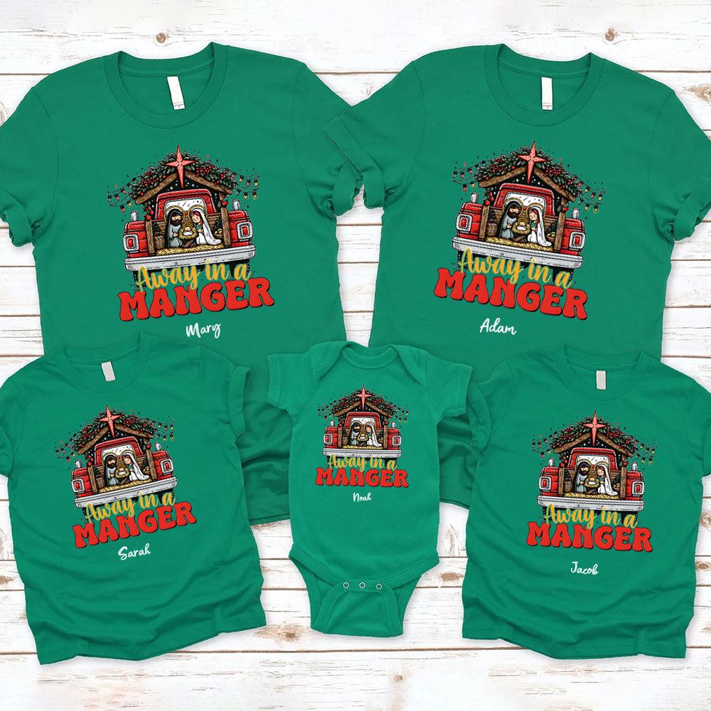 Personalized Away In A Manger Christmas Family Matching Shirts
