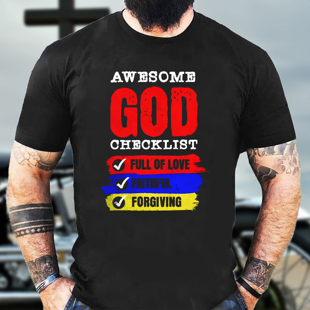 Awesome God Checklist Christian Washed T-Shirt