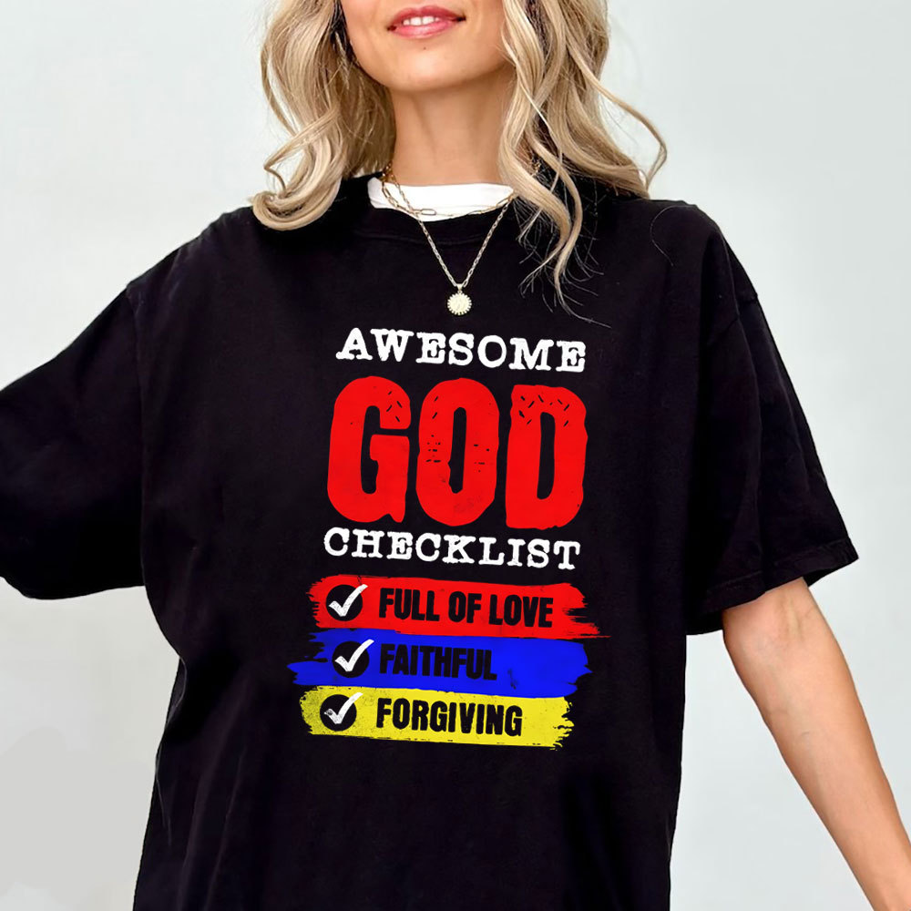 Awesome God Checklist Christian Washed T-Shirt
