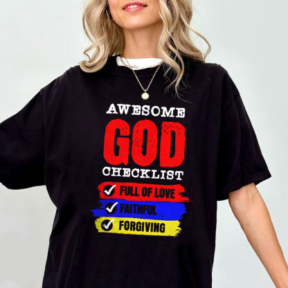 Awesome God Checklist Christian Washed T-Shirt