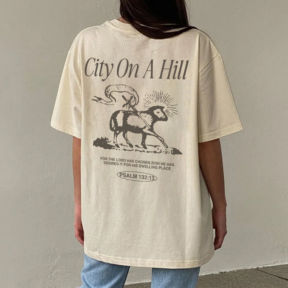 Zion City On A Hill Christian Washed T-Shirt Sale - GuidingCross