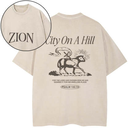 Zion City On A Hill Christian Washed T-Shirt